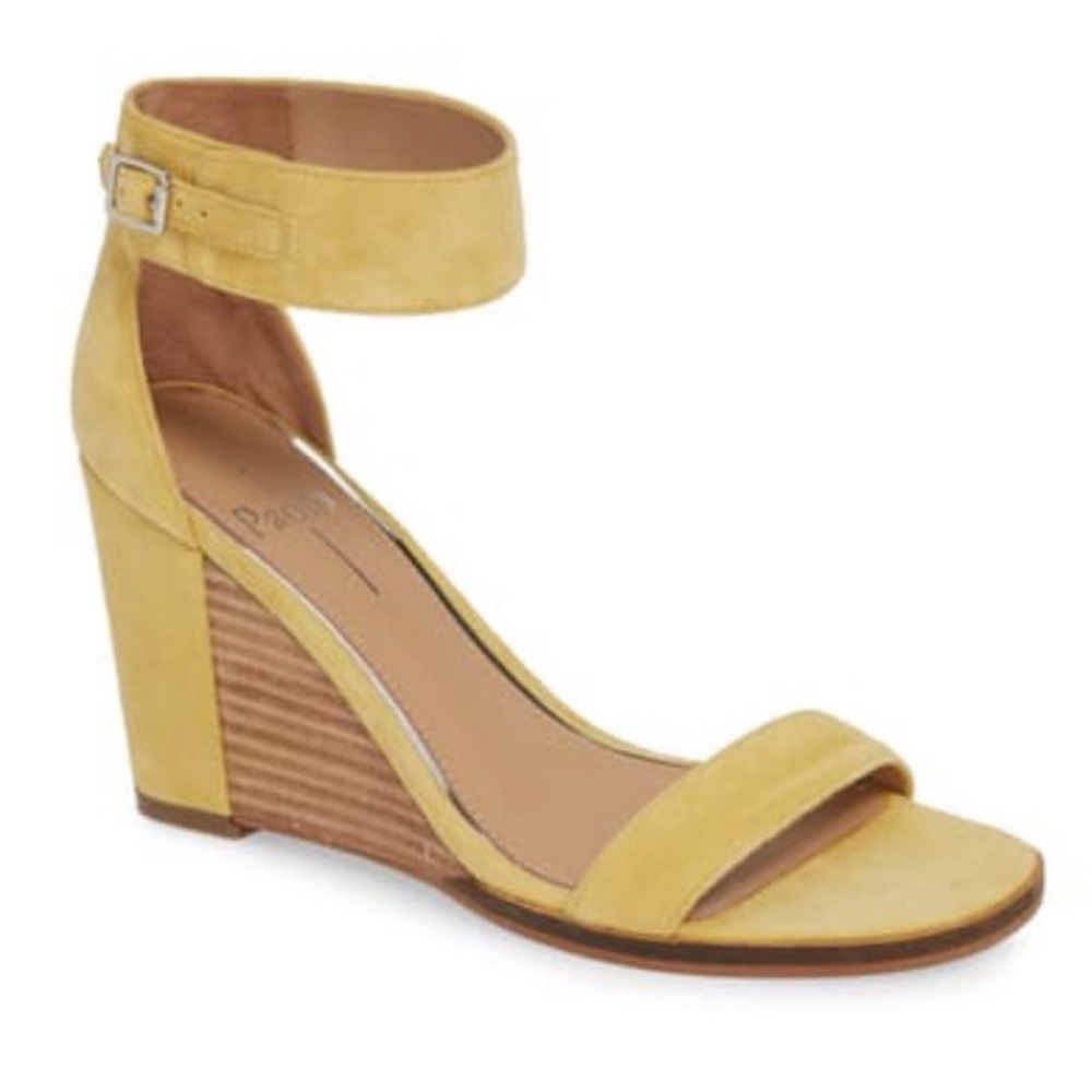 Linea Paolo NEW Elodie Wedge Sandals Yellow Suede Ankle Steap SZ 7.5